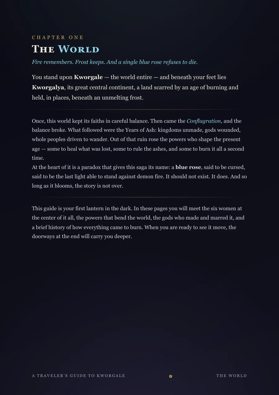 A page of the guide: Chapter One · The World