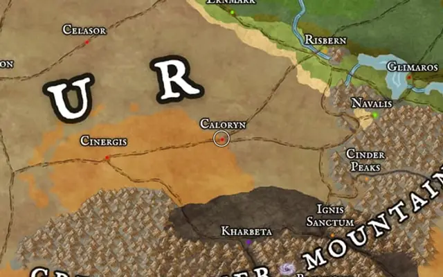 Caloryn on the map of Kworgale