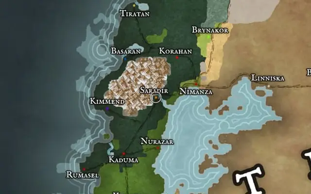 Saradir on the map of Kworgale